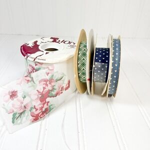 Vintage Heart Fabric Ribbon 100% Cotton Patchwok, Pink Floral, 4 rolls